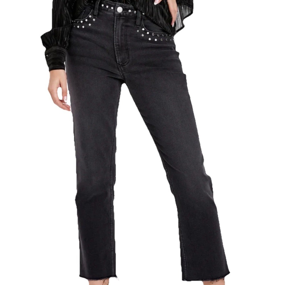 Dear John Women Dark Wash Wide Leg Jeans Size 26‎ Grey Studded Y2K 2026 Trendy